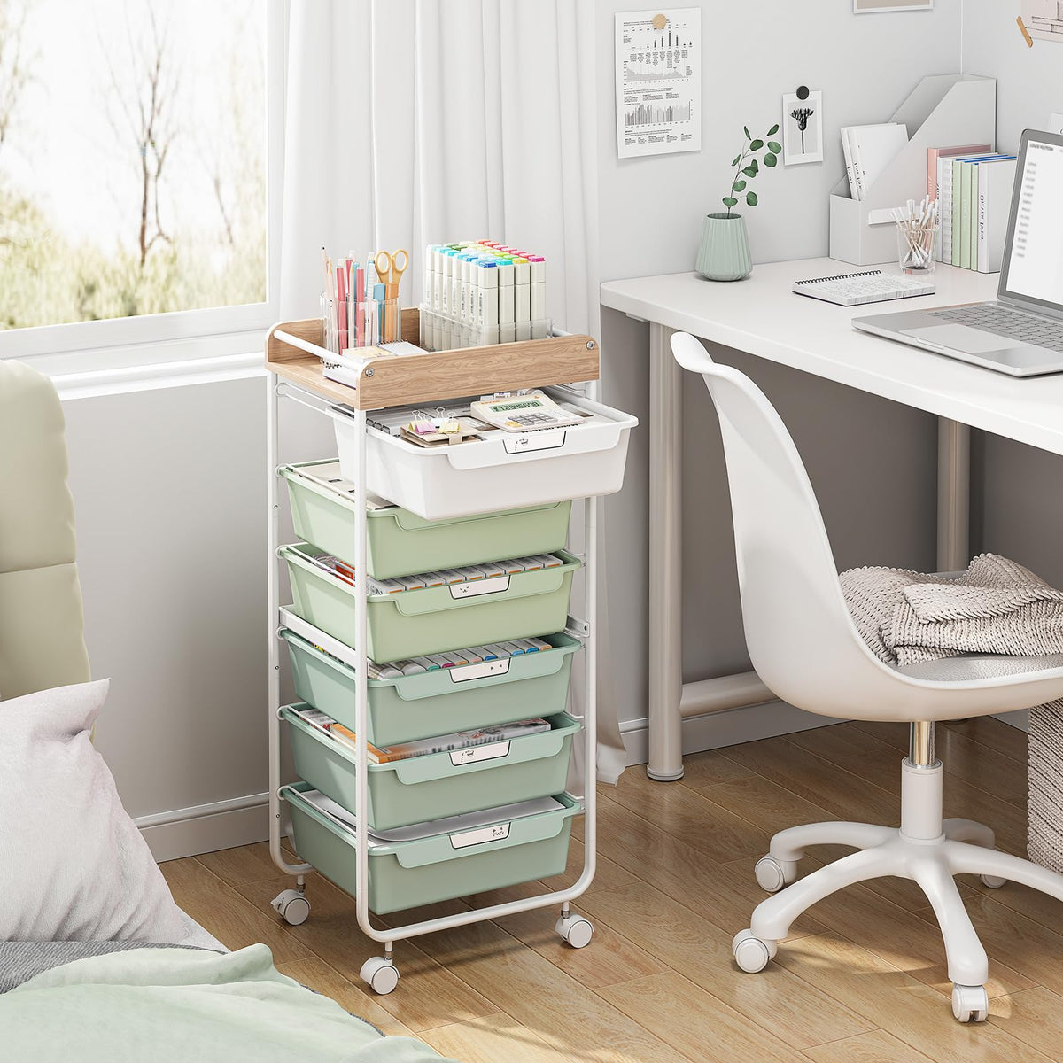 Green Utility Cart with 6 Drawers X48651
