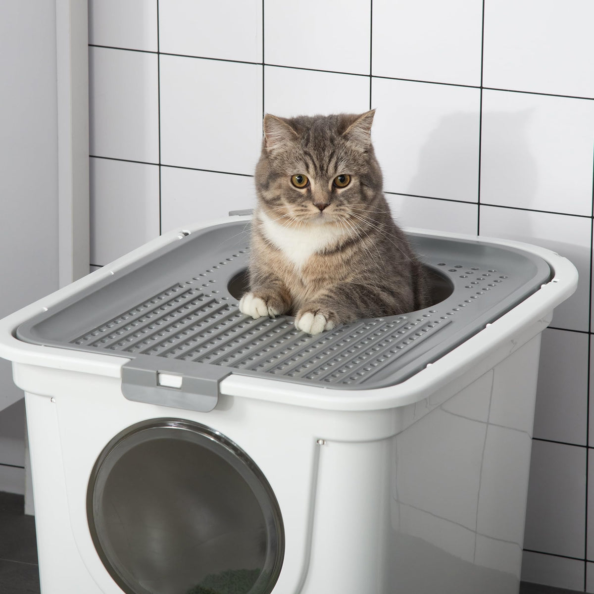 Covered Cat Litter Box with Scoop, White S27605
