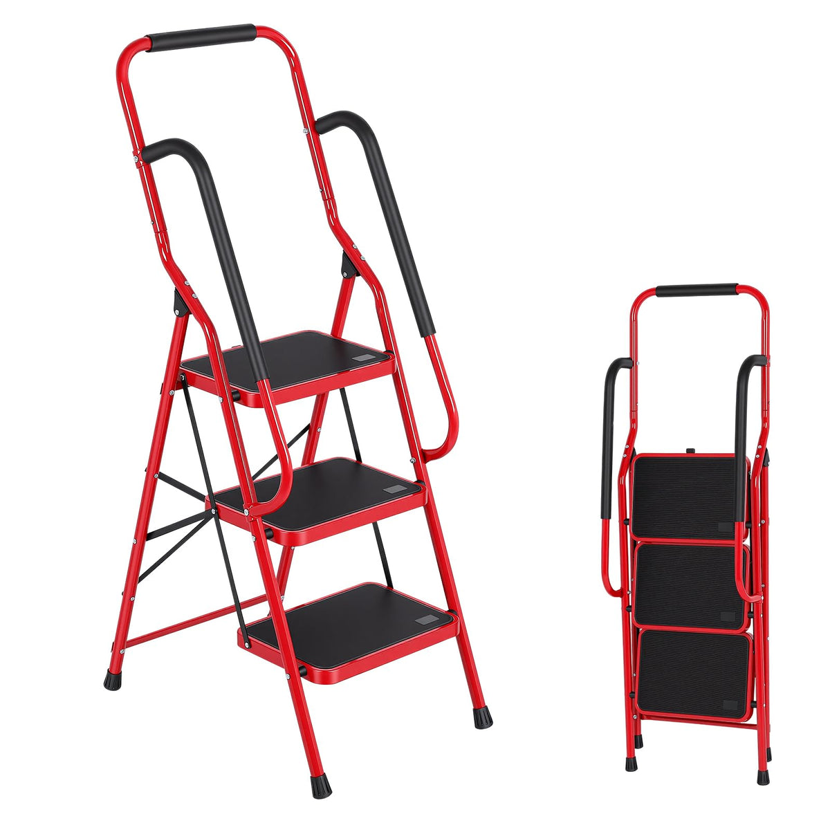 3 Step Folding Steel Step Ladder with Handrails R221927