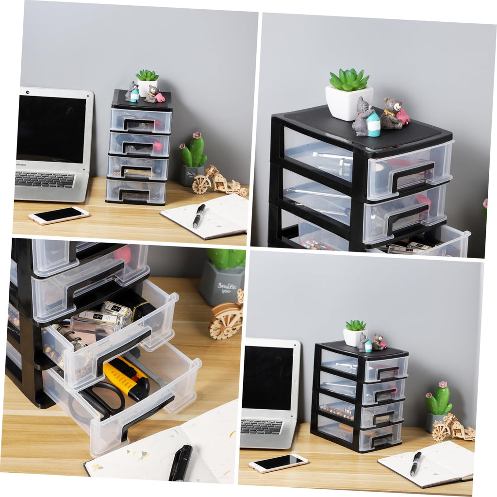 Black Transparent 4-Layer Plastic Drawer Storage Cabinet J8074