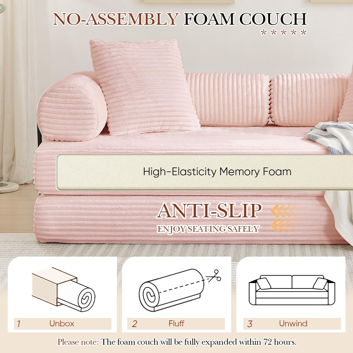 Pink Corduroy Convertible Sleeper Sofa Bed F26413