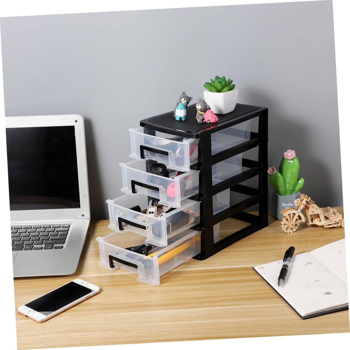 Black Transparent 4-Layer Plastic Drawer Storage Cabinet J8074