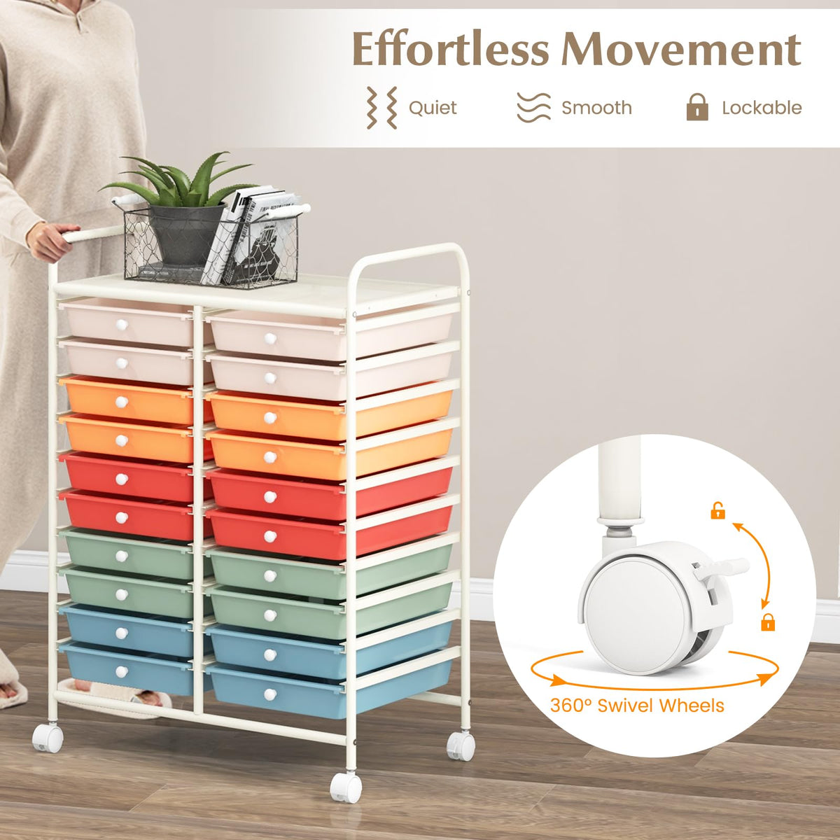 20 Drawer Rolling Storage Cart with Lockable Wheels Z16514