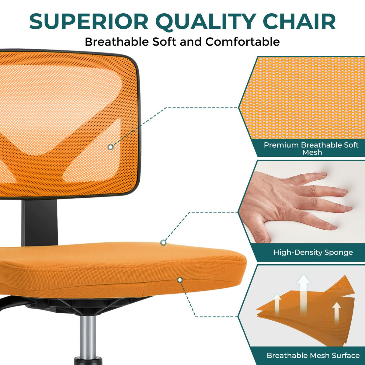 Orange Mesh Armless Desk Chair with Lumbar Support B5891