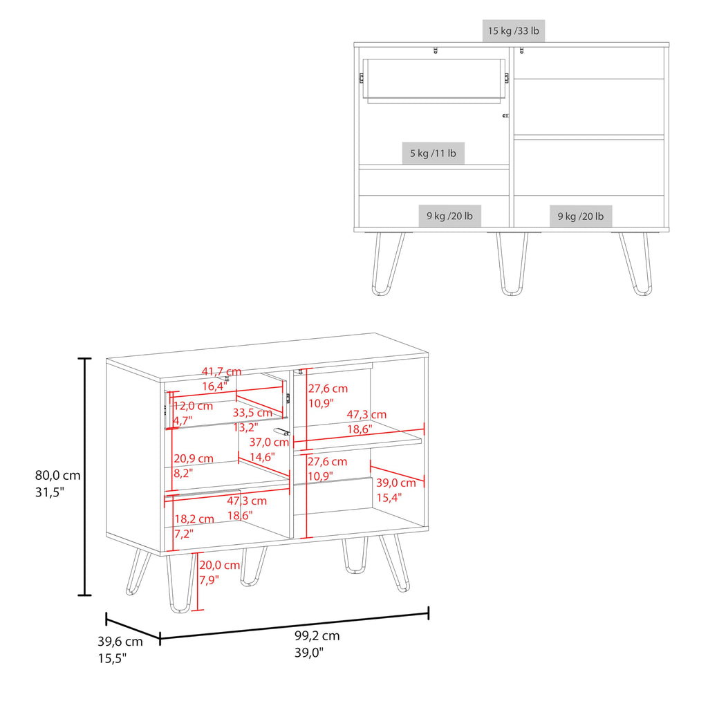 39" Wide Console Table with Two Cabinets, One Drawer and Four Shelves Y6561