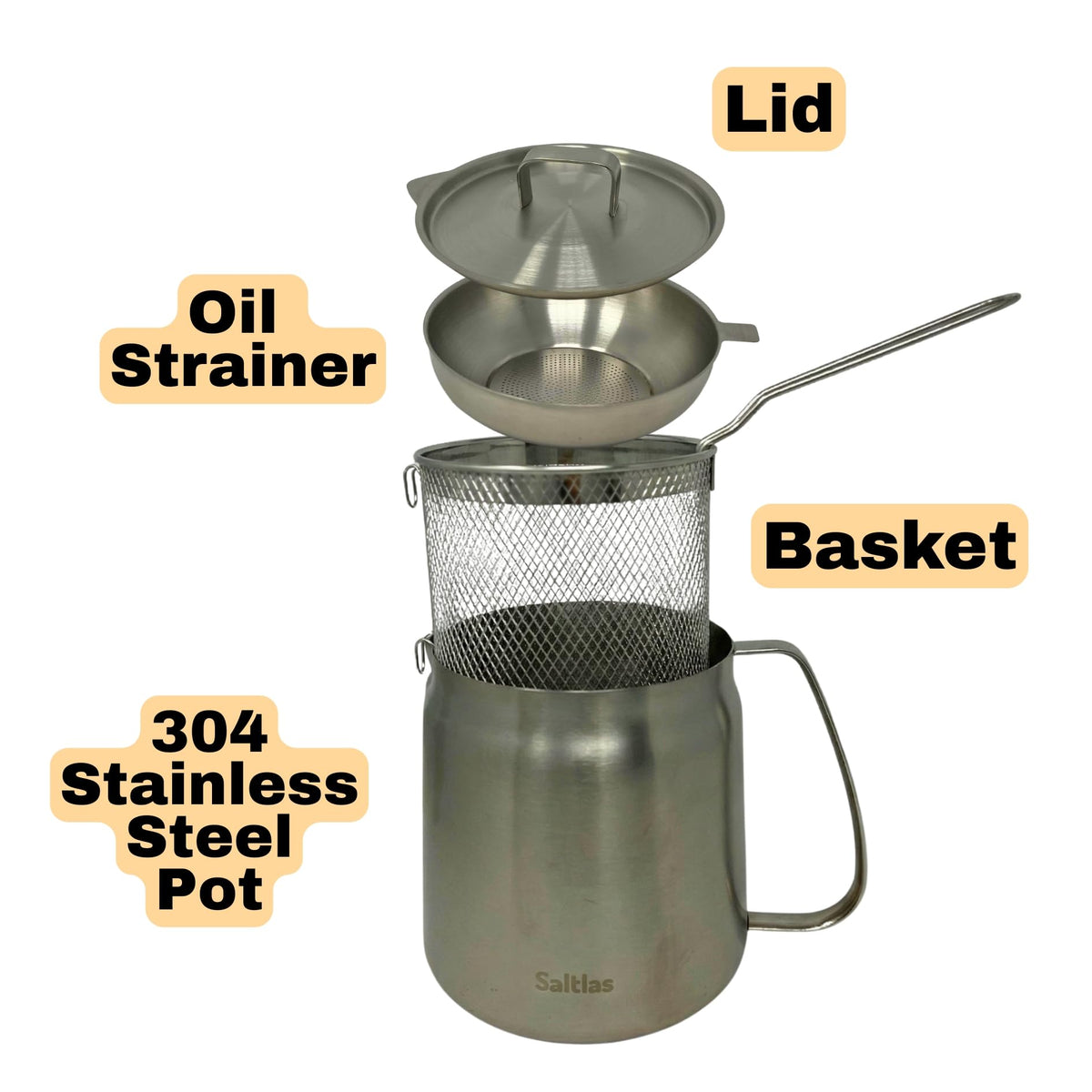 304 Stainless Steel Deep Fryer Pot with Basket and Oil Strainer, 3.5 L K4648