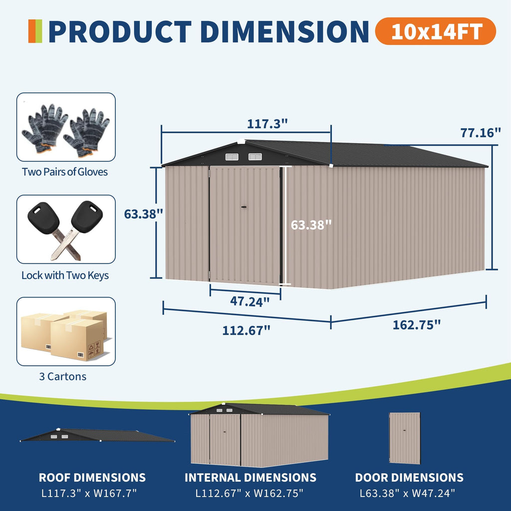 10X14 Ft Galvanized Steel Metal Storage Shed U704