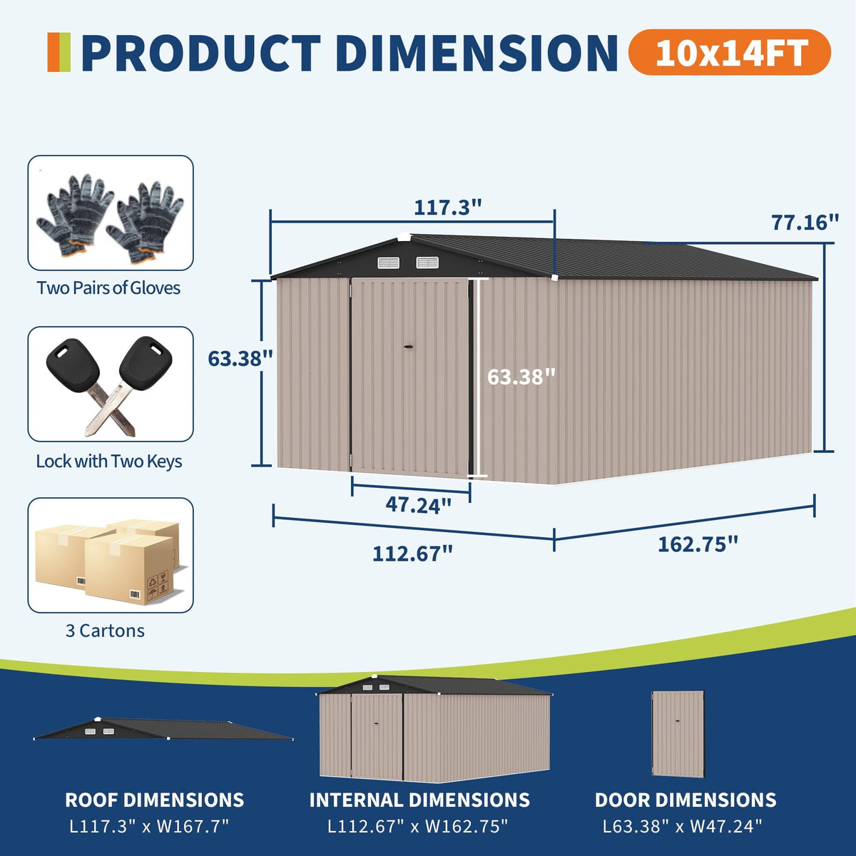 10X14 Ft Galvanized Steel Metal Storage Shed U704