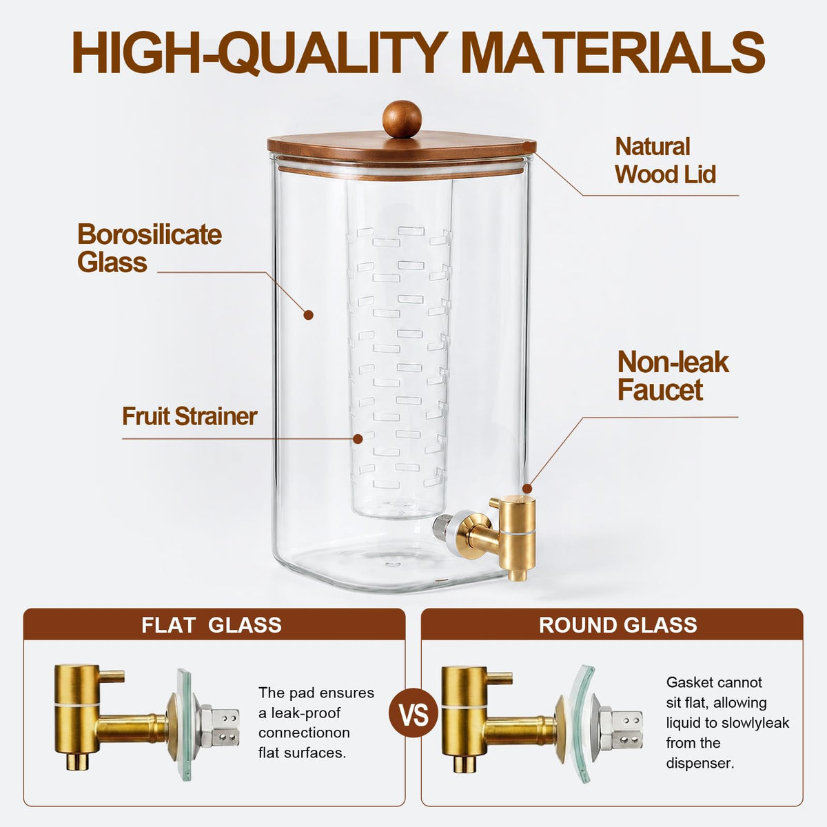 2 Pcs 1.5 Gallon Square Glass Drink Dispenser with Wooden Stand and Stainless Steel Spigot T9867