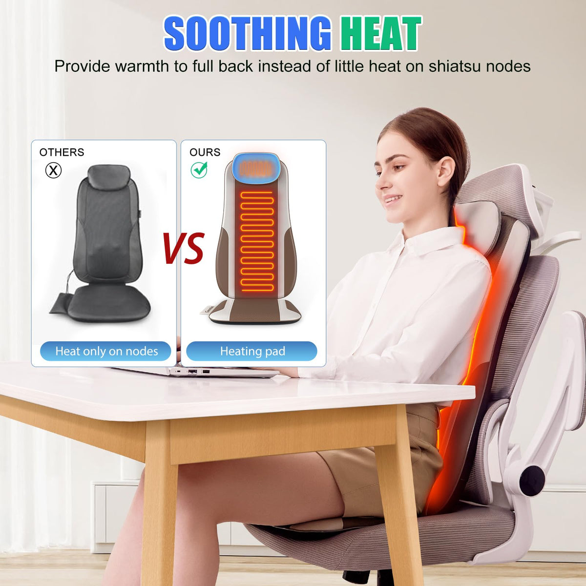 Shiatsu Back Massager with Heat, 2 Vibration Motors, PU Leather I25165