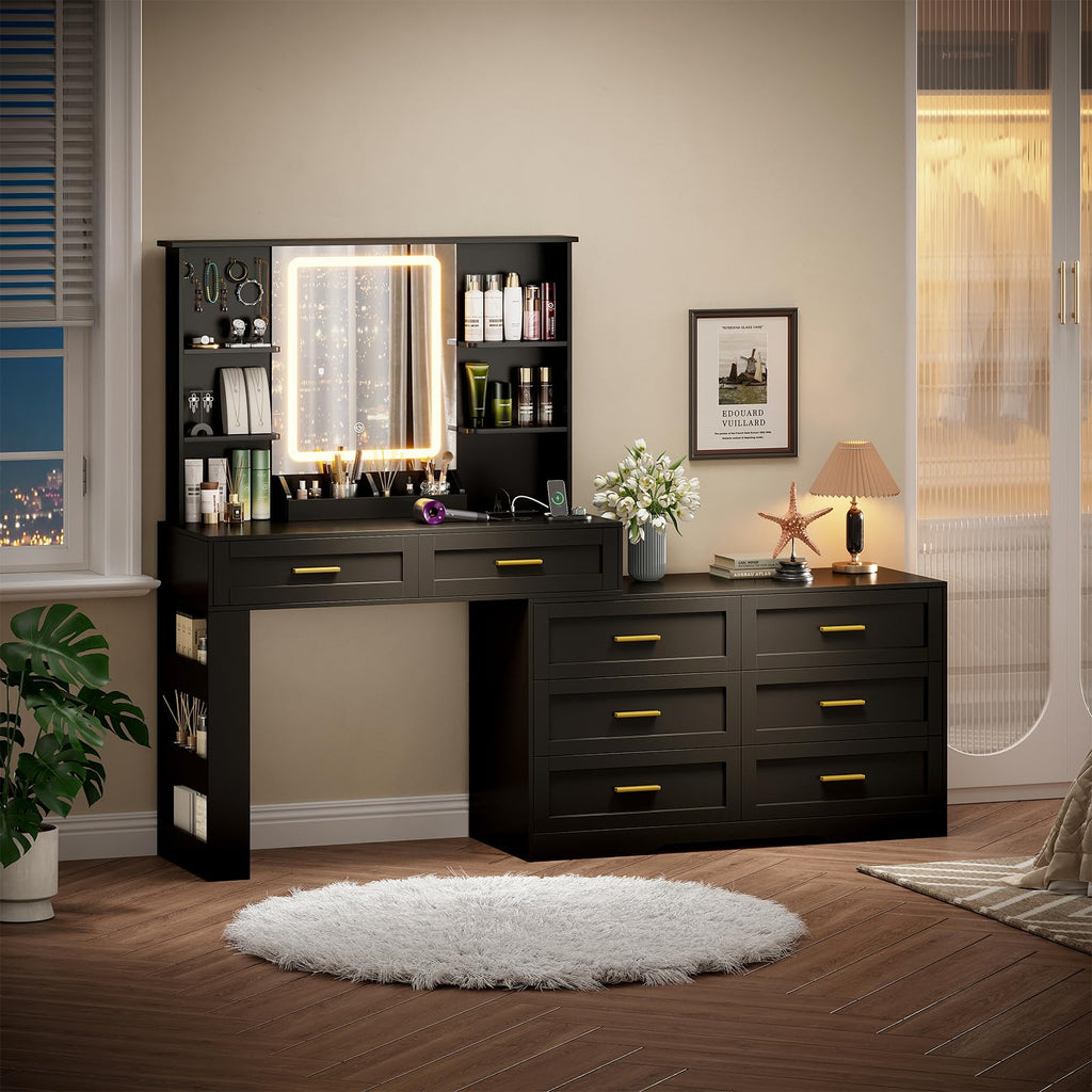 Black Makeup Vanity Desk with Mirror and Lights M900570