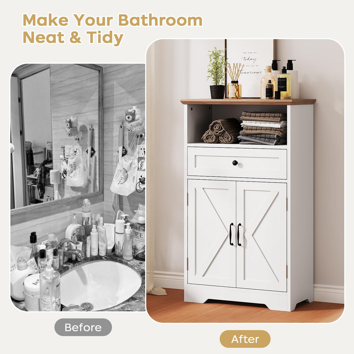 White Storage Cabinet with Barn Doors and Drawers R31826