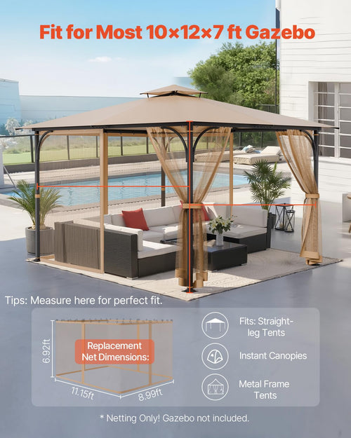 10 x 12 x 7 FT Gazebo Netting Replacement 4-Panel Sidewall Mesh Net F662