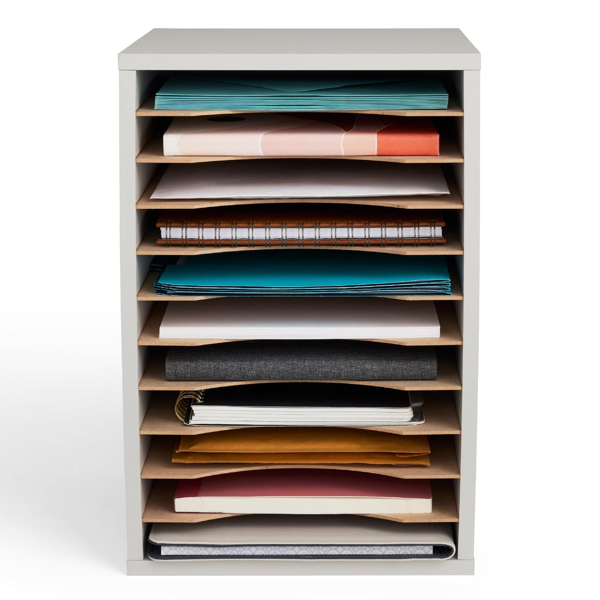 11 Compartment Gray Wood Literature Organizer G126389