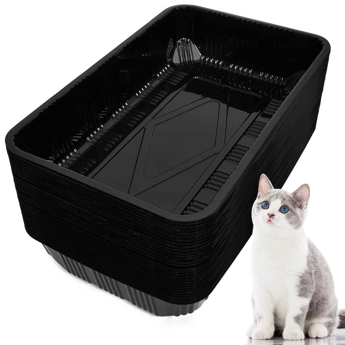 60 Pack Disposable Litter Boxes for Cats, Black K466063