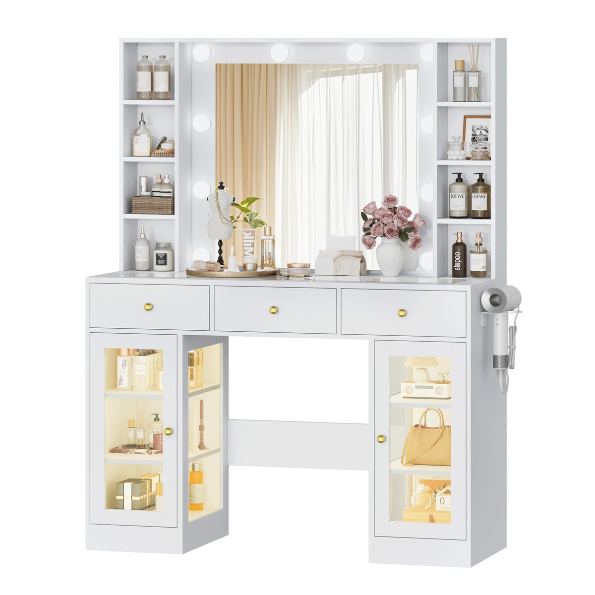 White Makeup Vanity Desk with Mirror and Lights U422