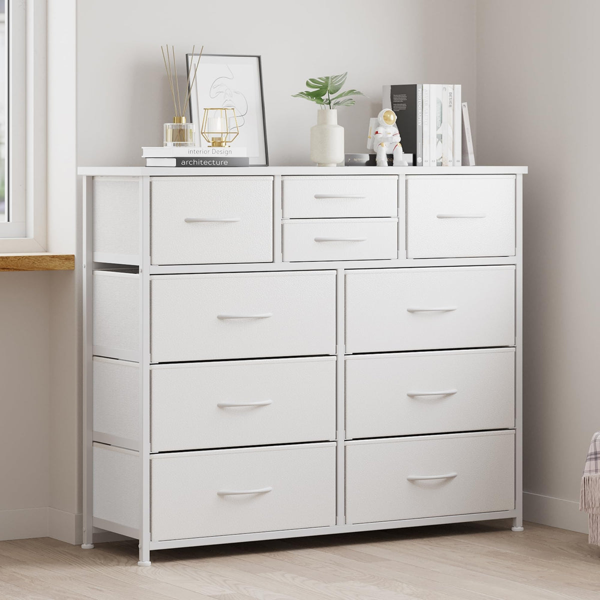 White 10 Drawer Fabric Dresser Y927034