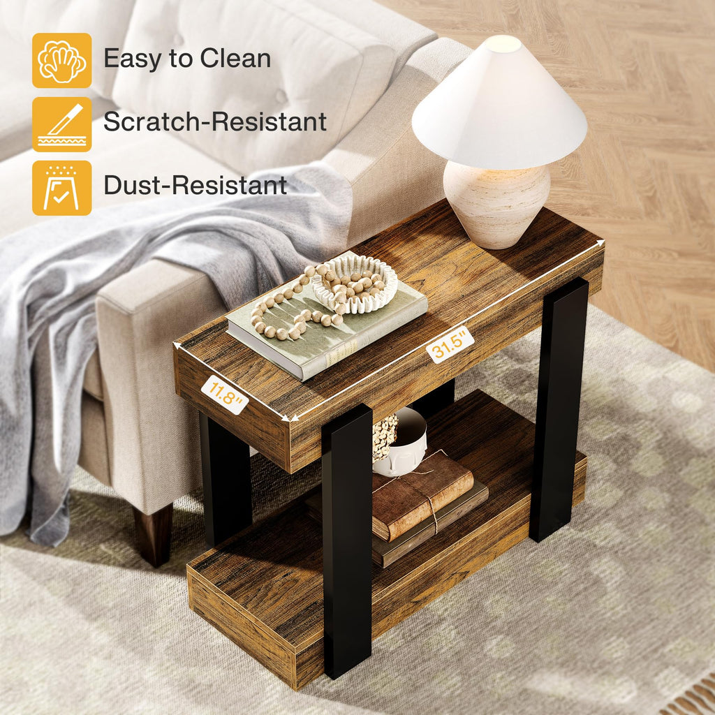 2-Tier Narrow End Table with Storage Shelf H5153