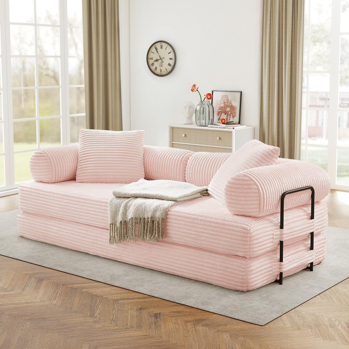Pink Corduroy Convertible Sleeper Sofa Bed F26413