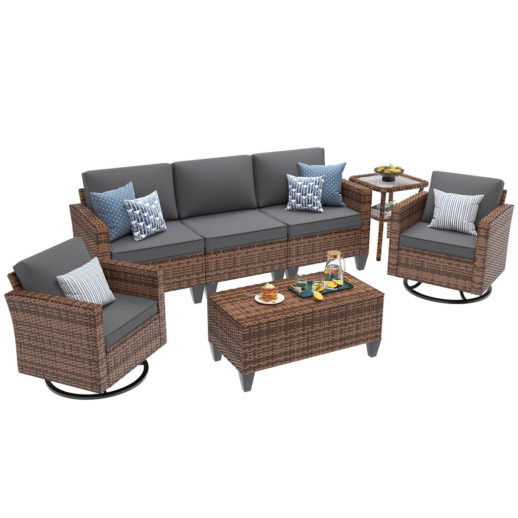 5 Pieces Wicker Rattan Patio Furniture Set with Storage Table M908808