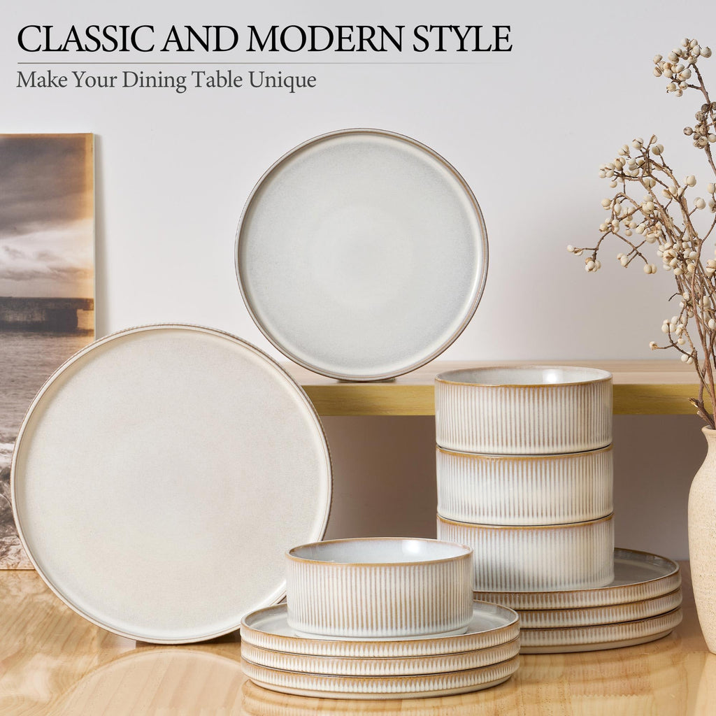 12-Piece Stoneware Plates and Bowls Set L391826
