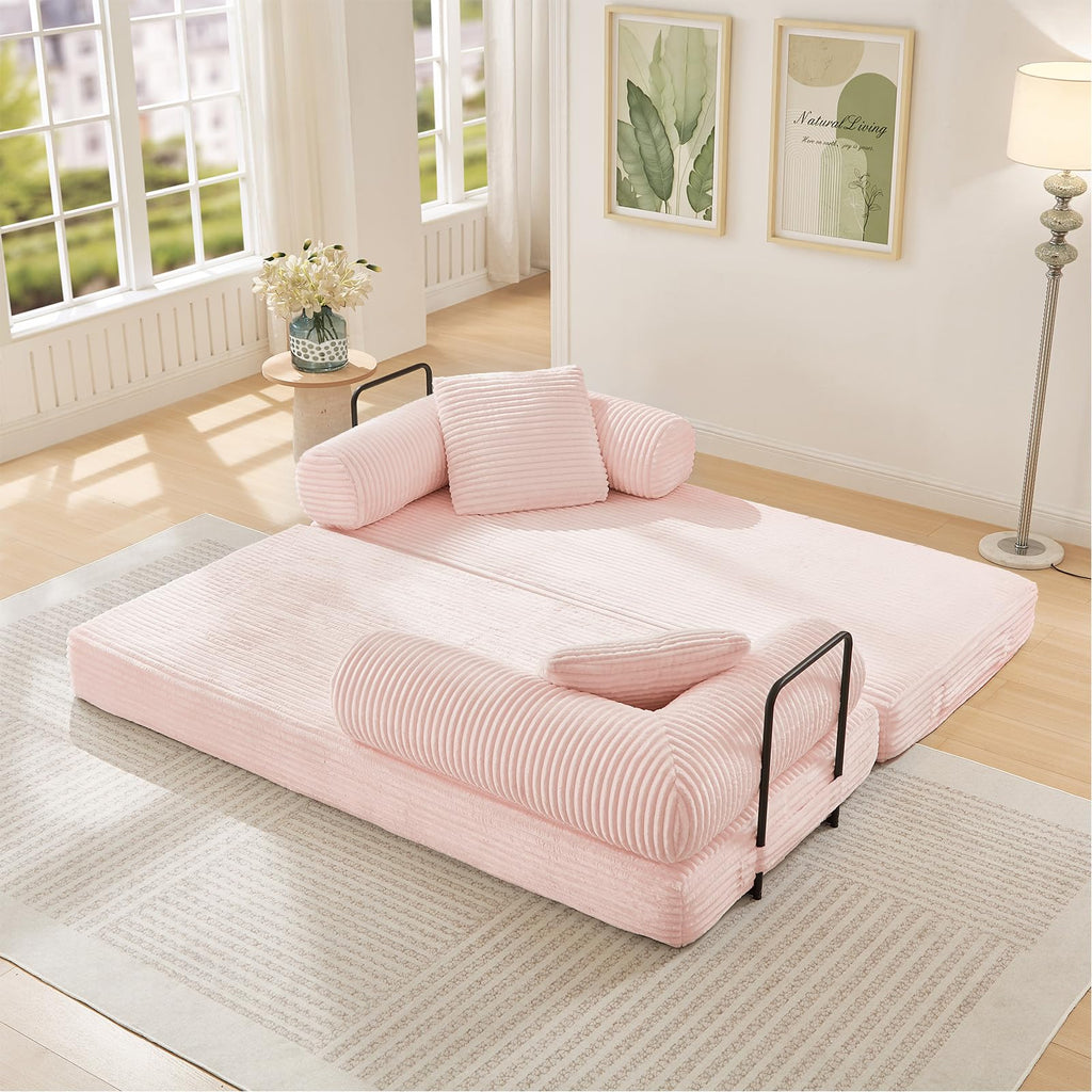Pink Corduroy Convertible Sleeper Sofa Bed F26413