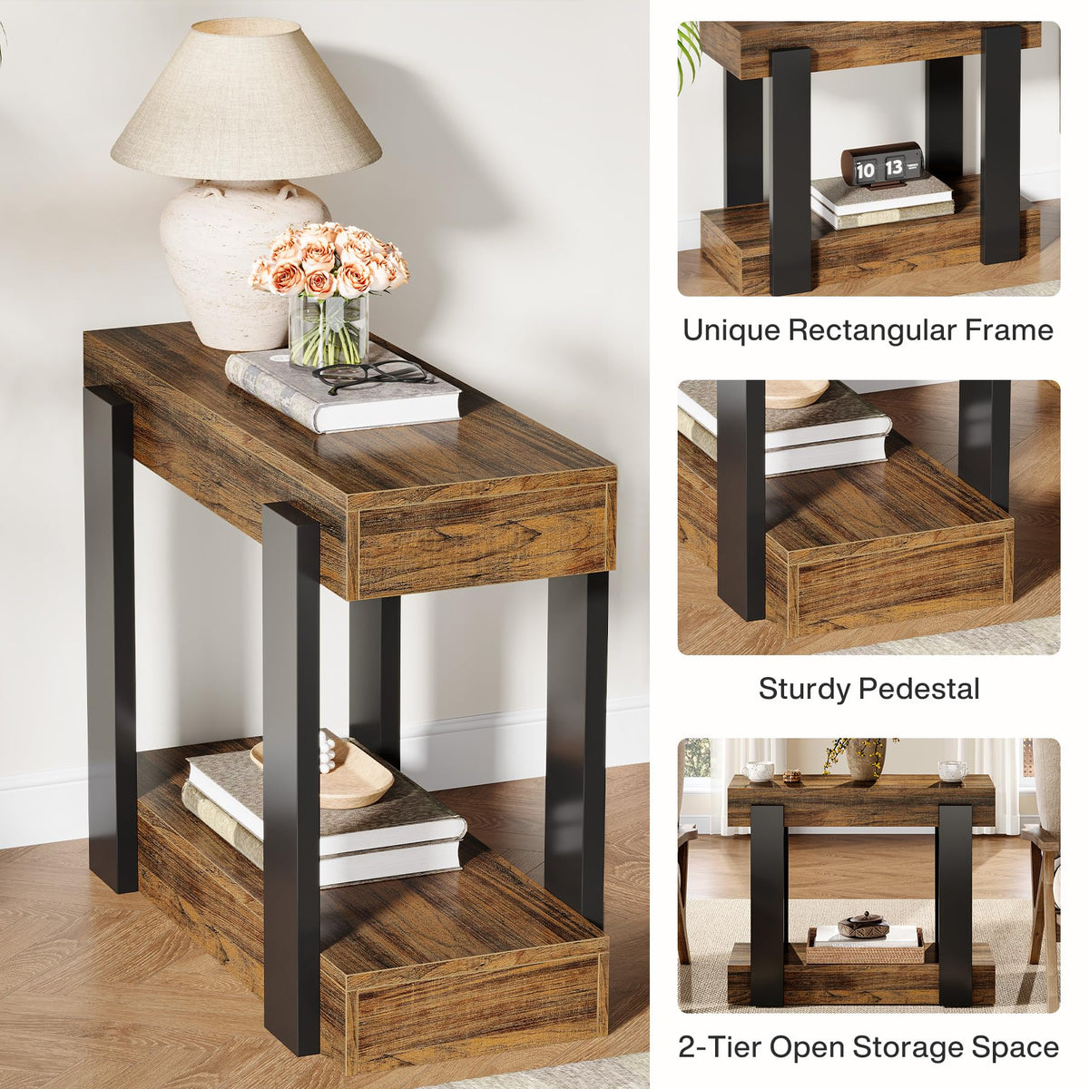 2-Tier Narrow End Table with Storage Shelf H5153