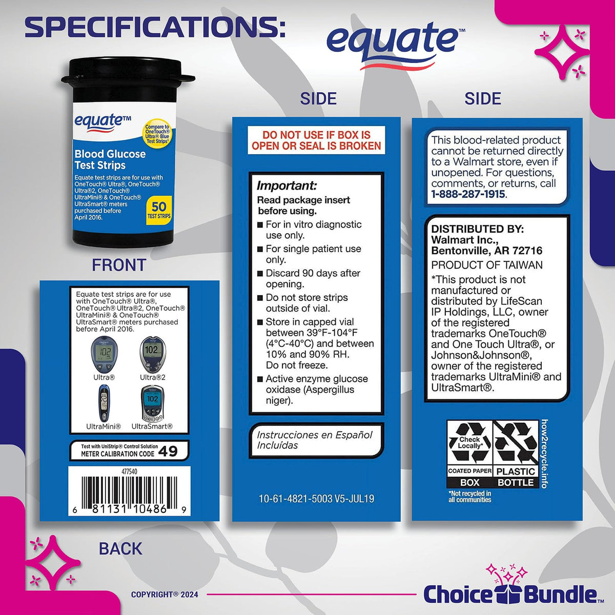 Blood Glucose Test Strips 100 Total C7651