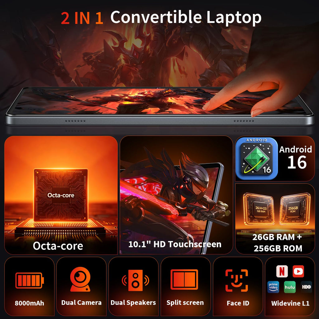 Black Android 16 Tablet with Keyboard G192363