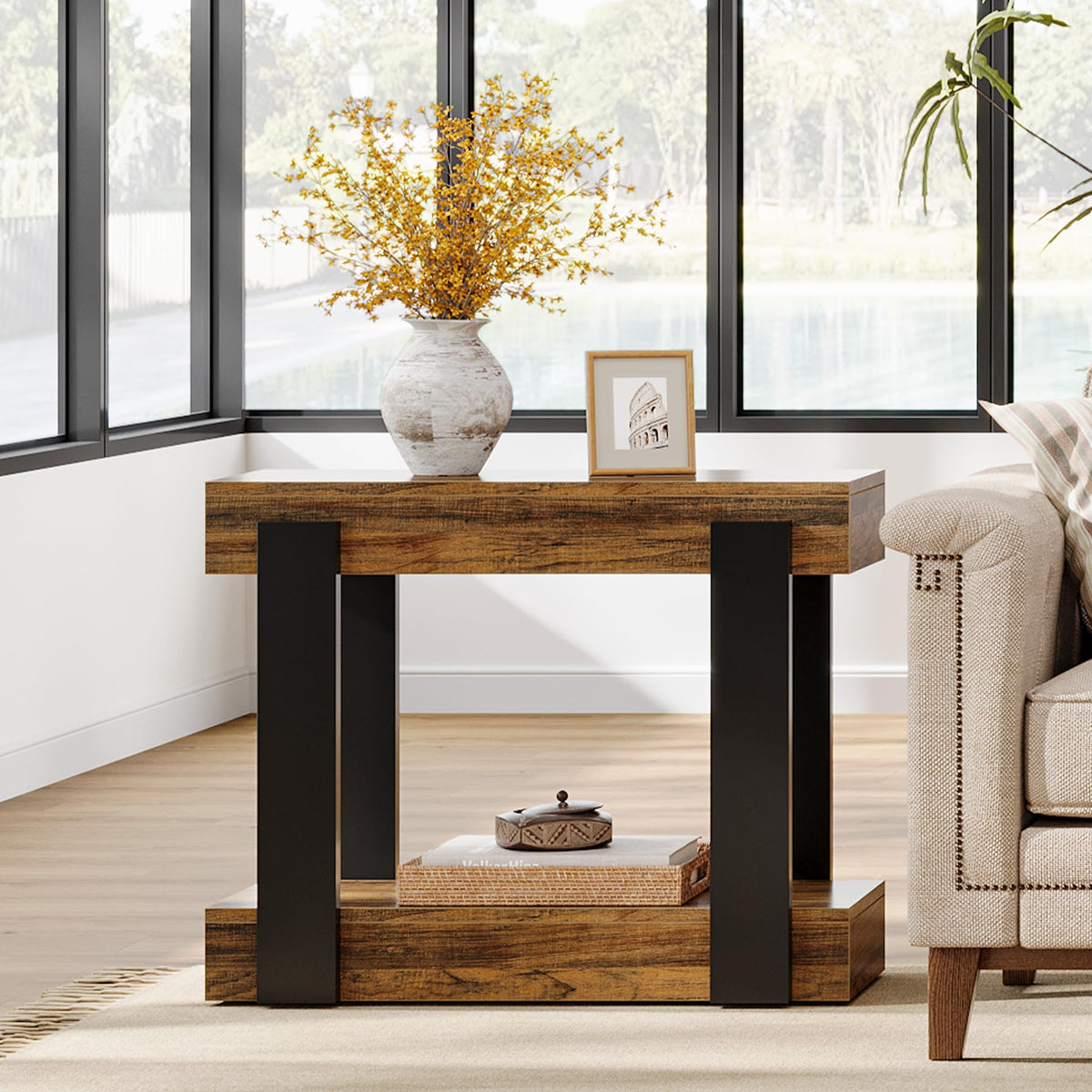 2-Tier Narrow End Table with Storage Shelf H5153