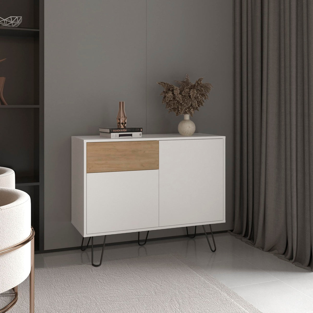 39" Wide Console Table with Two Cabinets, One Drawer and Four Shelves Y6561