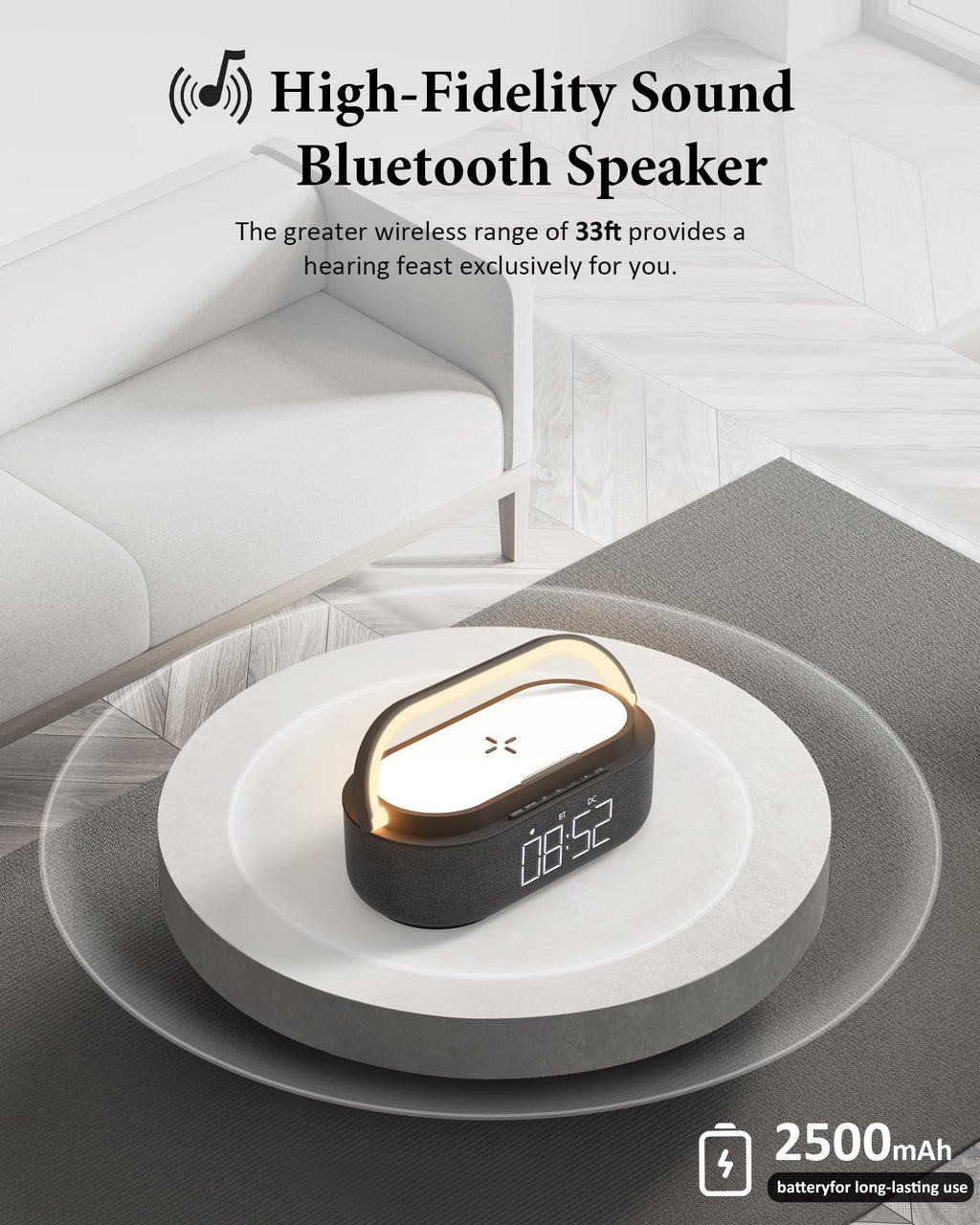 Bluetooth Speaker with Wireless Charger FM Radio LED Light W90733