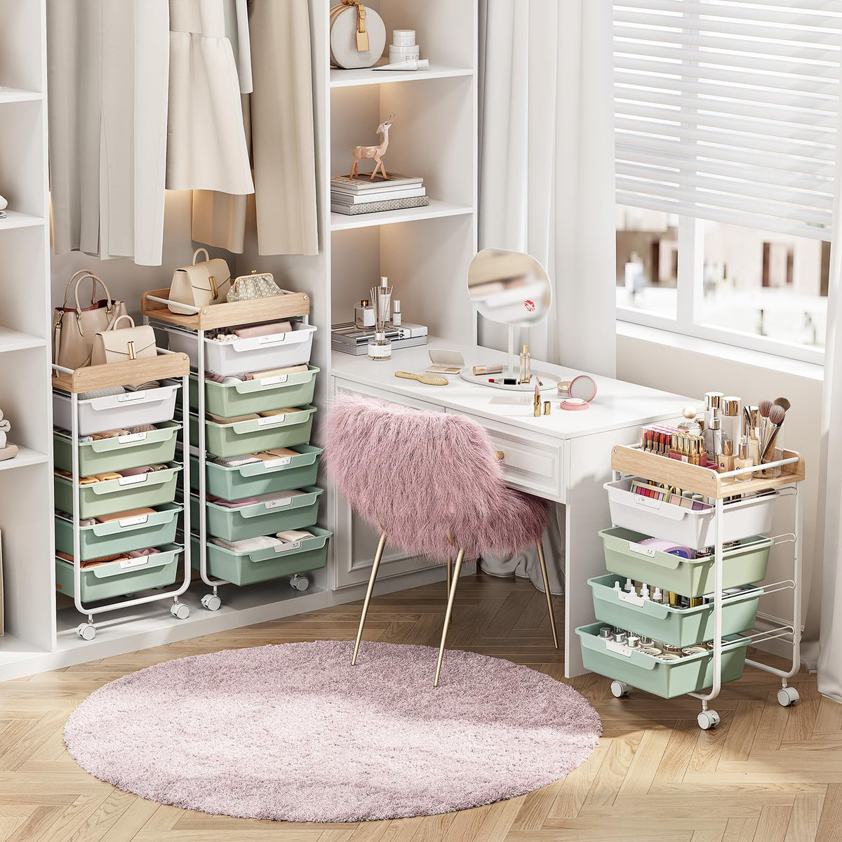 Green Utility Cart with 6 Drawers X48651