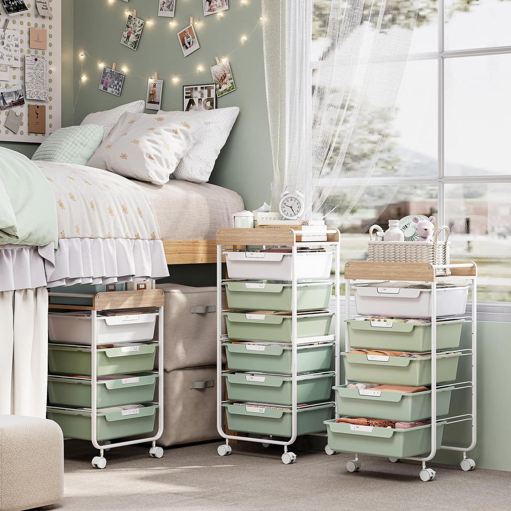 Green Utility Cart with 6 Drawers X48651