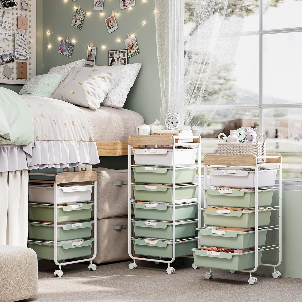 Green Utility Cart with 6 Drawers X48651