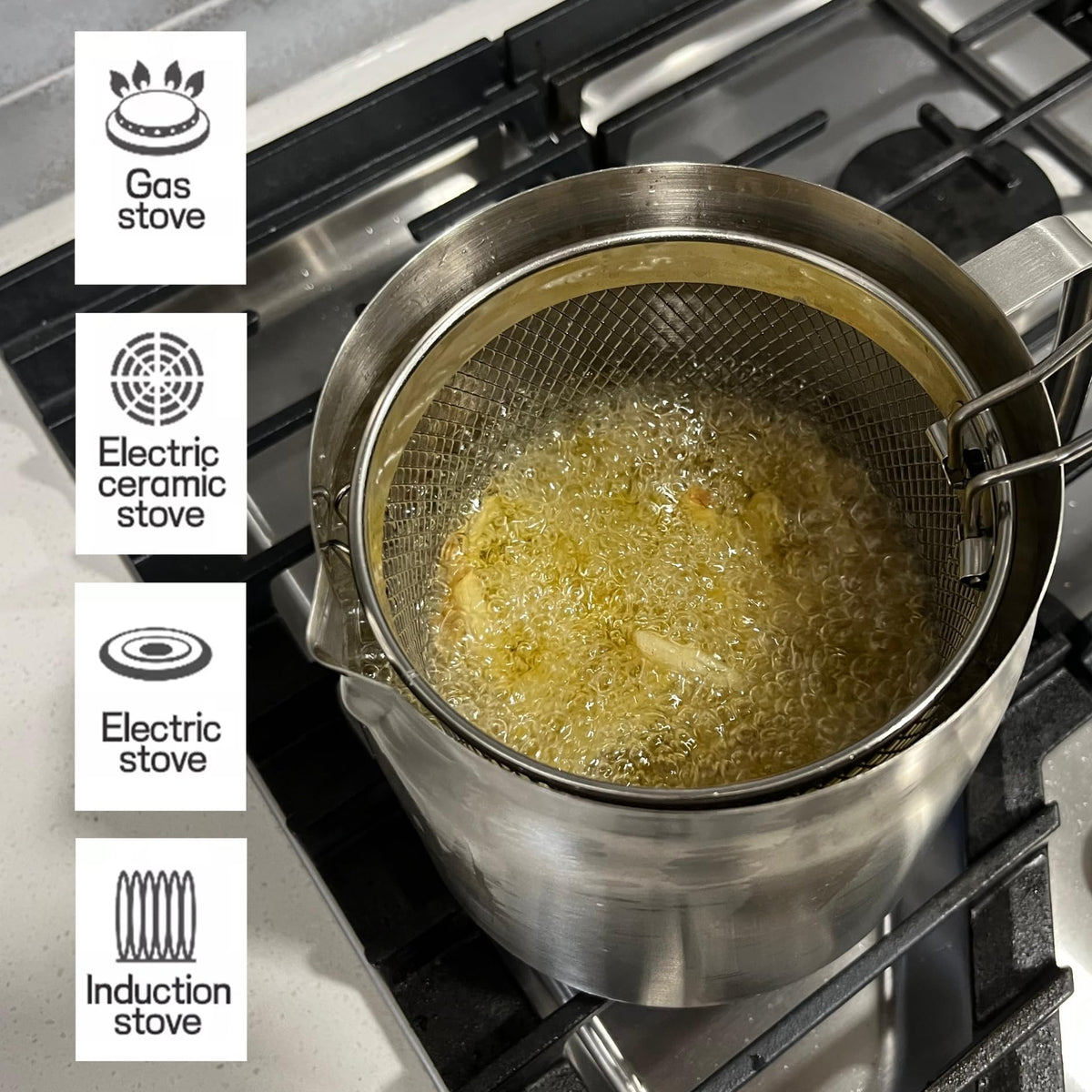 304 Stainless Steel Deep Fryer Pot with Basket and Oil Strainer, 3.5 L K4648