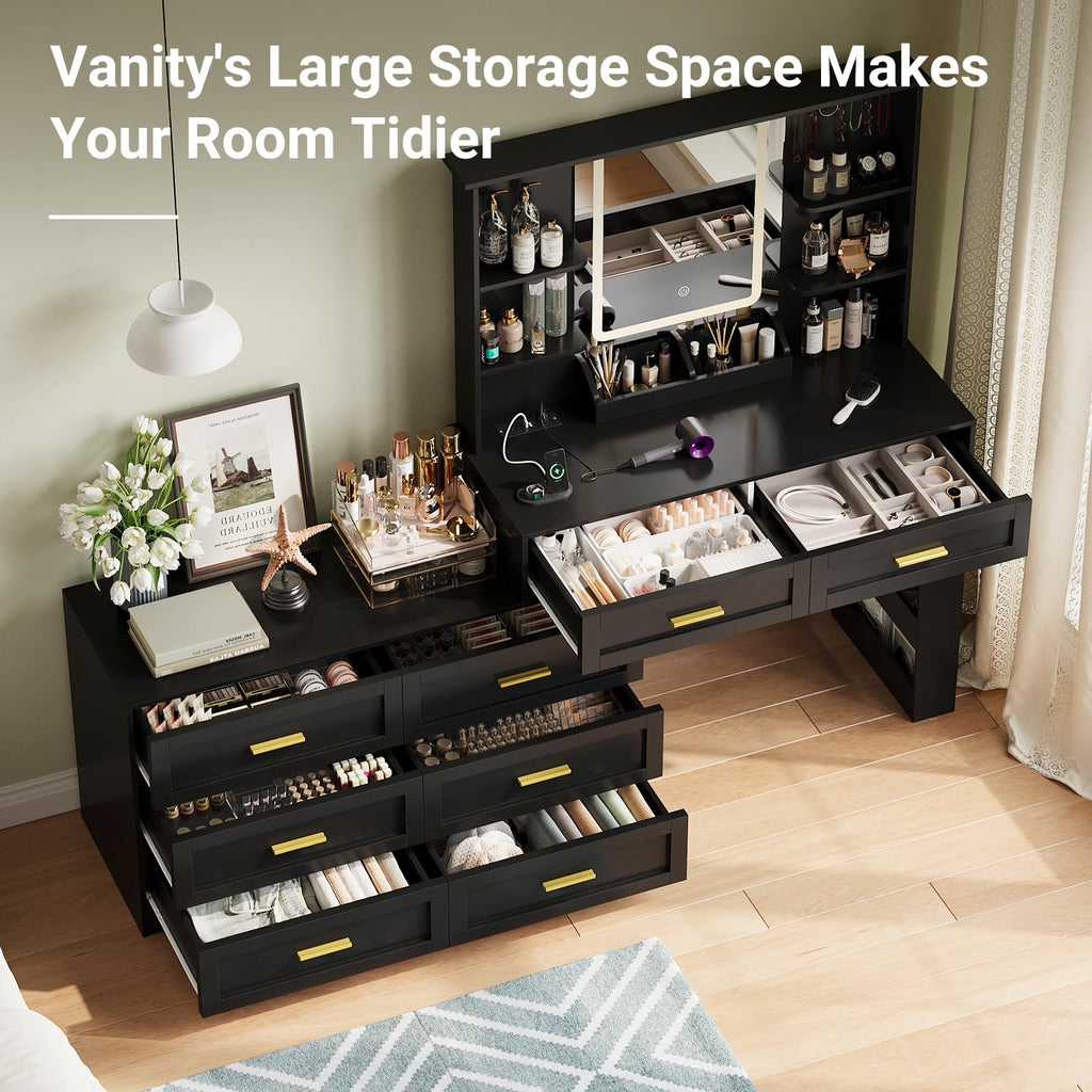 Black Makeup Vanity Desk with Mirror and Lights M900570