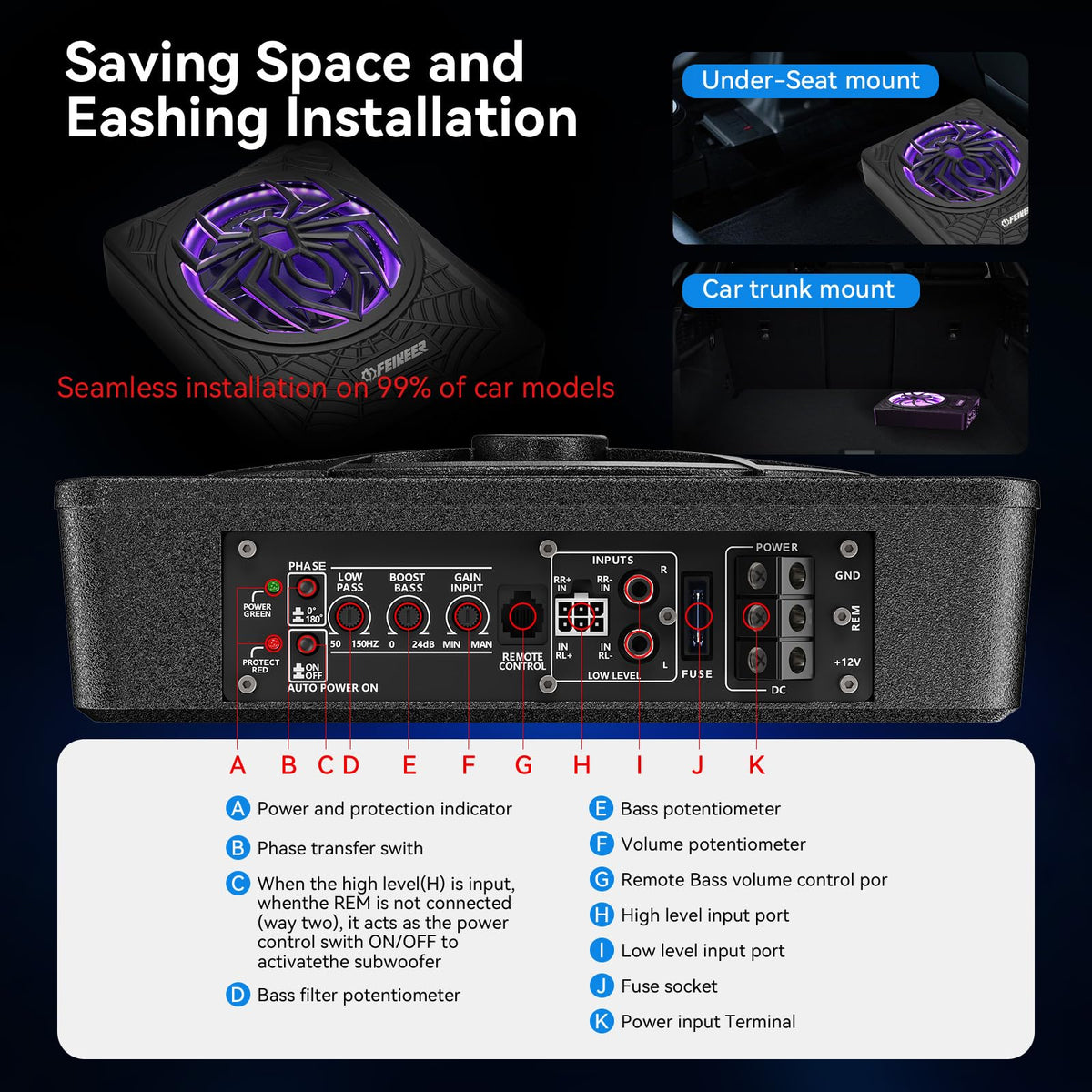1200W Slim Underseat Subwoofer and Amp Package J59239