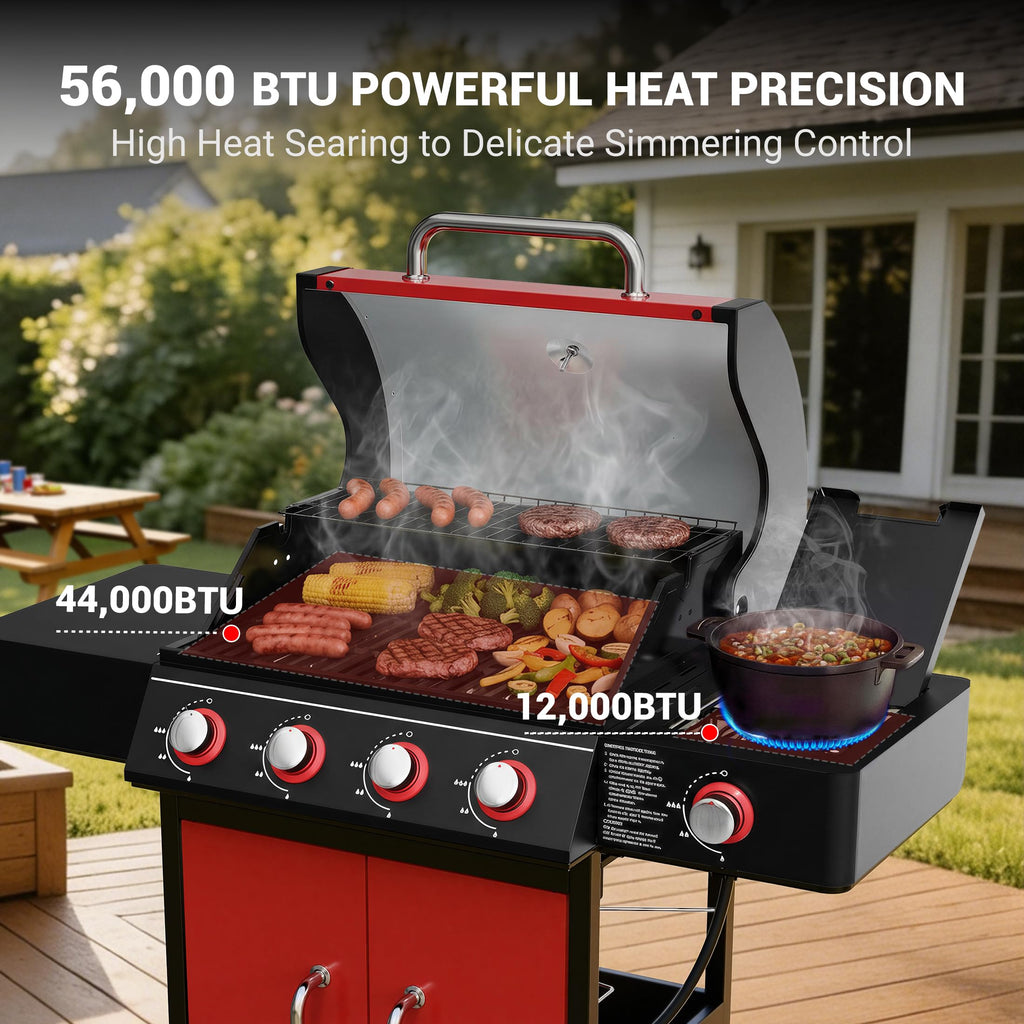 4 Burner Propane Gas Grill with Side Burner C7074