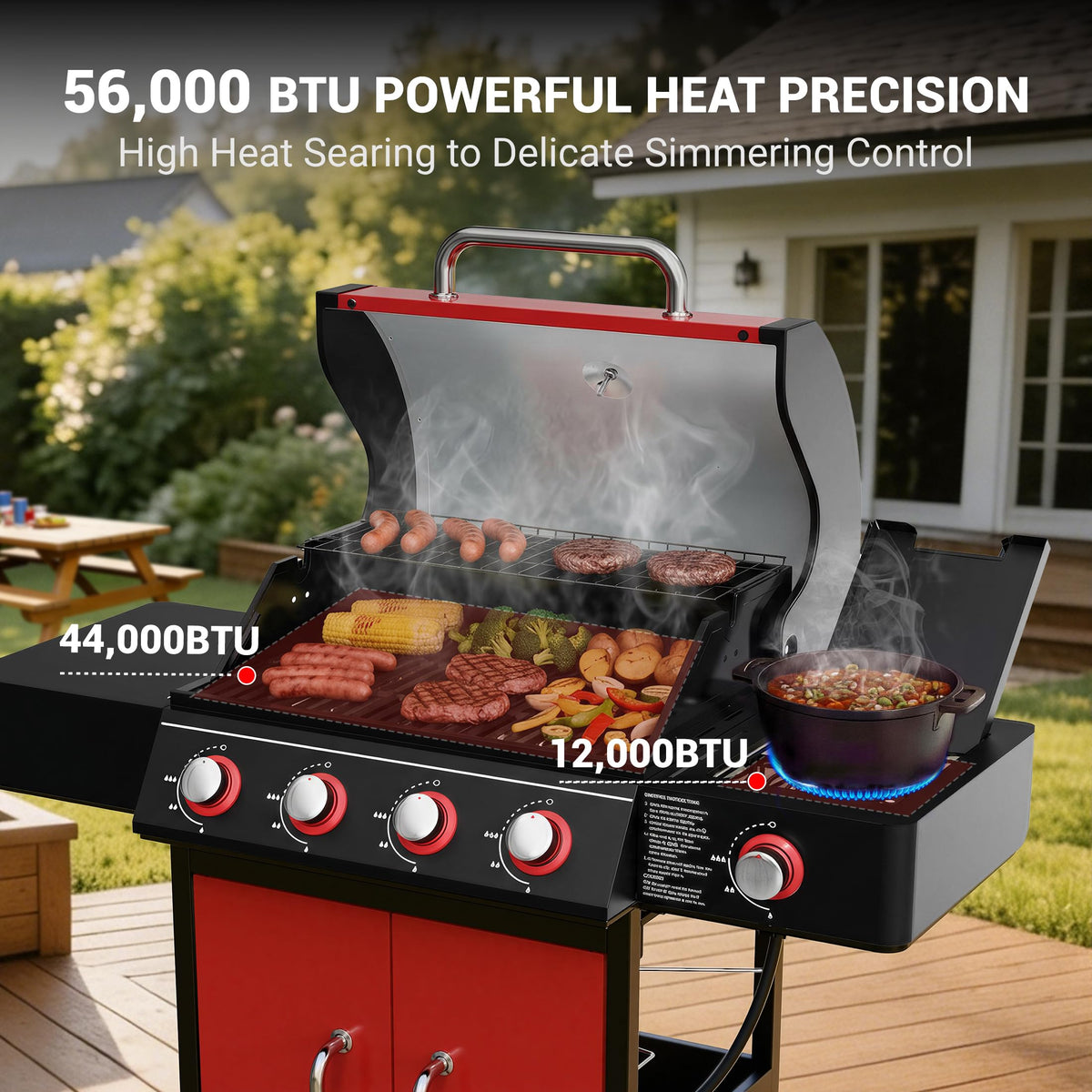 4 Burner Propane Gas Grill with Side Burner C7074