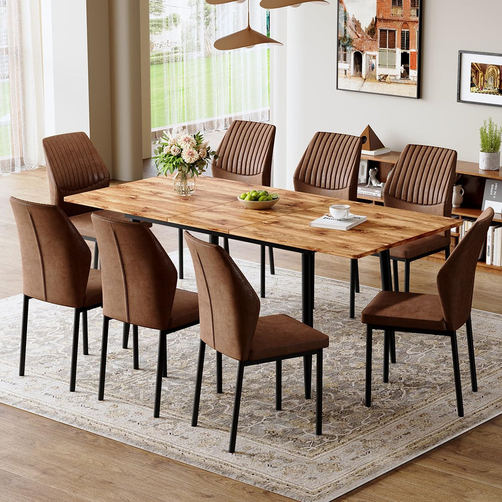 Extendable Dining Table Set for 8 Wood Upholstered Chairs T296853