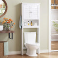 White Over The Toilet Storage Cabinet with Louvered Doors & Hooks K866323
