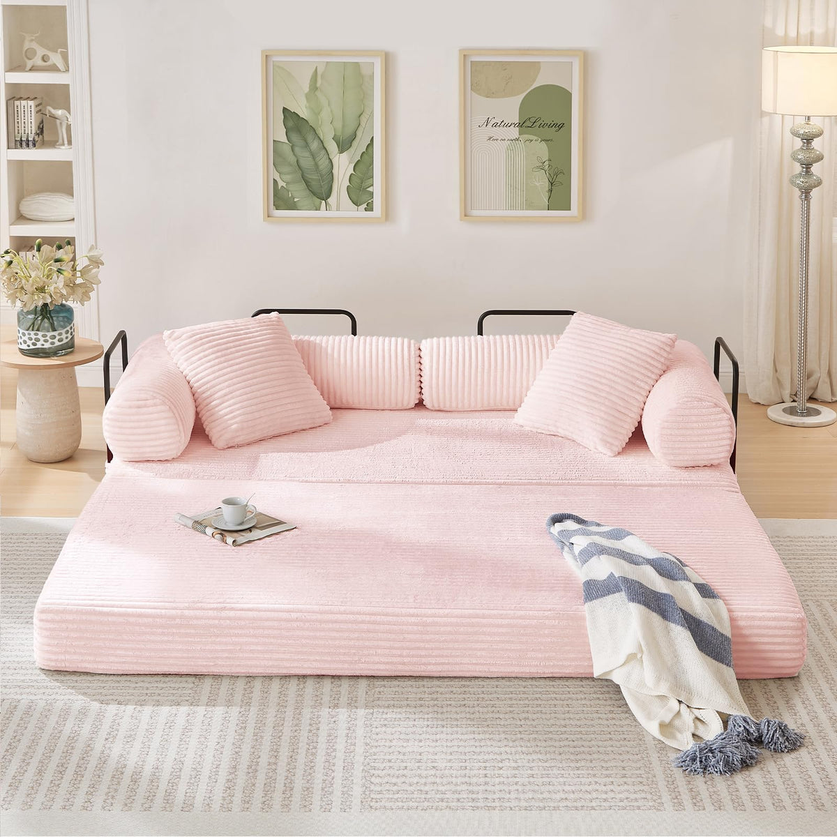 Pink Corduroy Convertible Sleeper Sofa Bed F26413