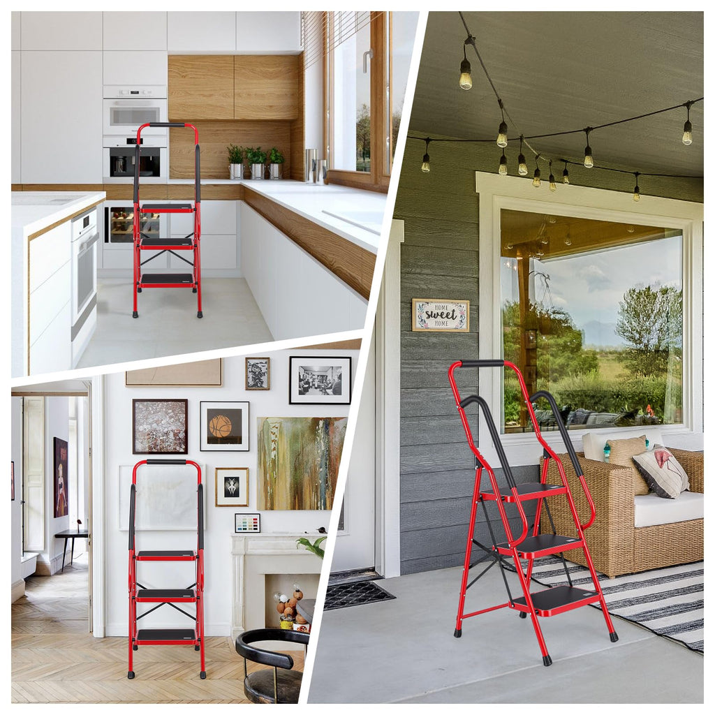 3 Step Folding Steel Step Ladder with Handrails R221927