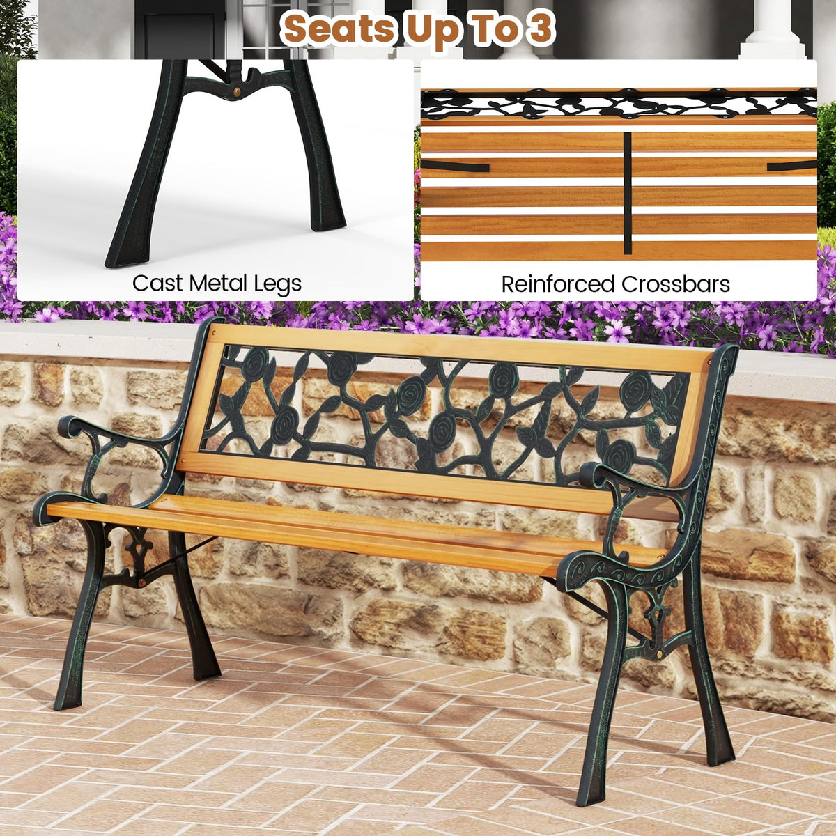 Iron Hardwood Garden Bench S696435