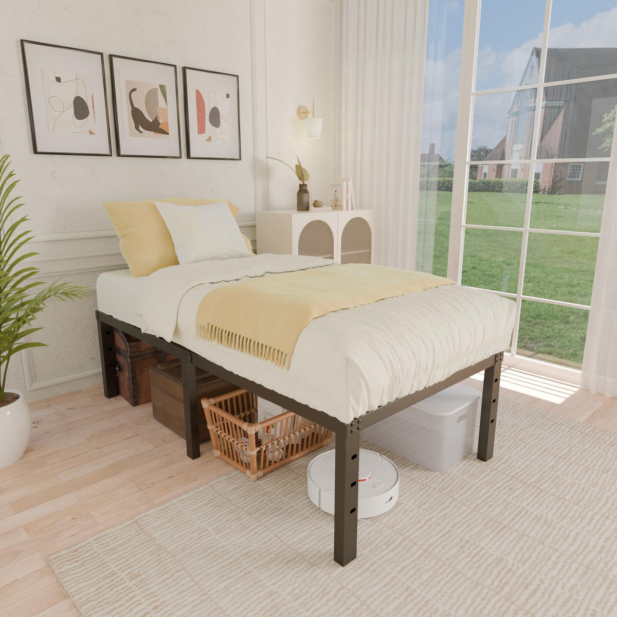 18 Inch Metal Twin Bed Frame Heavy Duty Noise Free P5434