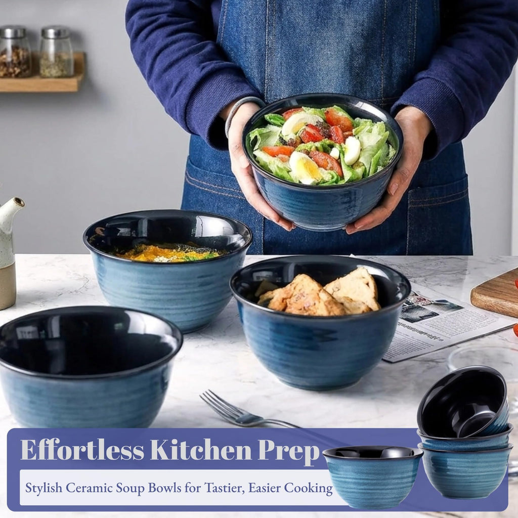 Ceramic Soup Bowls Set of 4, 40 Ounce Navy Blue P71743