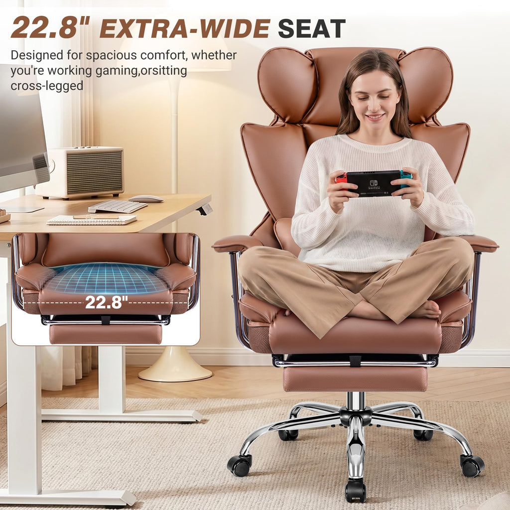 Big and Tall Leather Office Chair with Footrest Q914