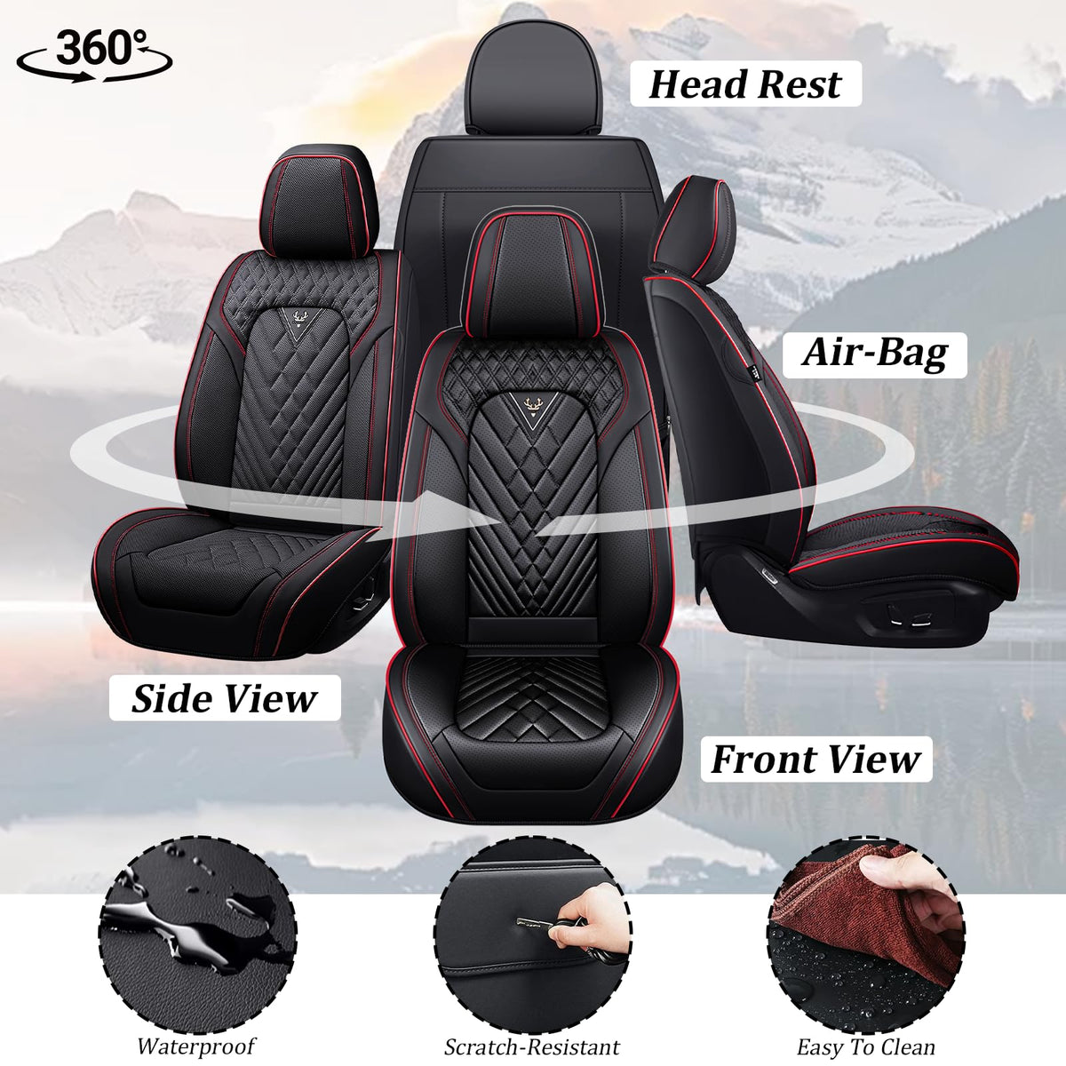 Waterproof Nappa Leather Full Set Car Seat Covers H9498