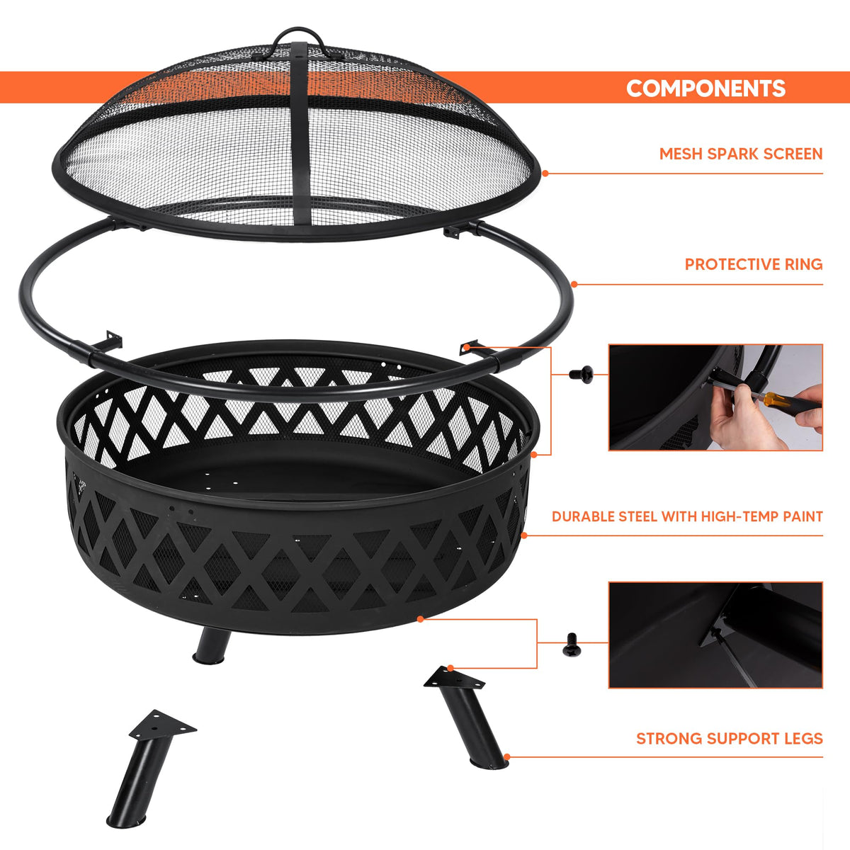 42” Wood Burning Patio Fire Pit with Spark Screen X370602